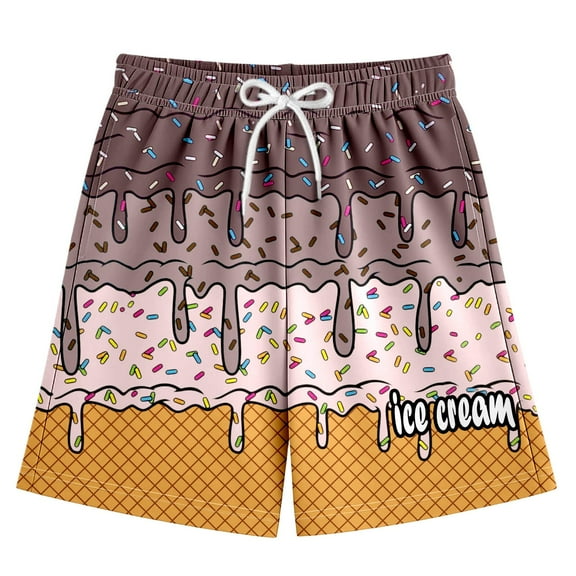BloomJoy Little Kid 2-14T Ice Cream Shorts Boy Girl Summer Beach Preppy with Pockets Elastic Waist Ice Cream Baseball Shorts 7-8 Years Coffee Summer Shorts