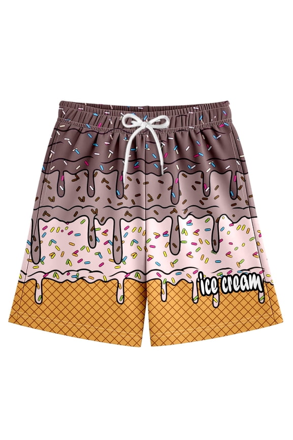 Little Kid 2-14T Ice Cream Shorts Boy Girl Summer Beach Preppy with Pockets Elastic Waist Ice Cream Baseball Shorts 7-8 Years Coffee Summer Shorts