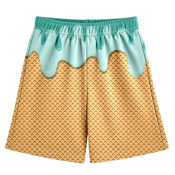 BloomJoy Little Kid Ice Cream Shorts 2-14T Boy Girl Elastic Waist with Pockets Summer Cool Preppy Ice Cream Baseball Shorts 7-8 Years Green Summer Shorts