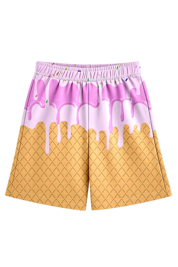 Little Kid ce Cream Shorts Boy Girl 2-14T Summer Beach Preppy with Pockets Elastic Waist Ice Cream Drip Baseball Shorts 5-6 Years Pink Summer Shorts