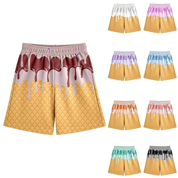 BloomJoy Little Kid ce Cream Shorts Boy Girl 2-14T Summer Beach Preppy with Pockets Elastic Waist Ice Cream Drip Baseball Shorts 7-8 Years Coffee Summer Shorts