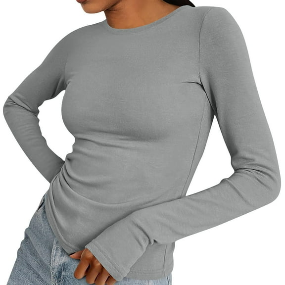 BloomJoy Scrubs for Women Casual Crewneck Long Sleeve Solid Color Top T Shirt Gloves Finger Base Shirt Running Tops Womens Tops Tee Shirts Long Sleeve Shirts Tall for Women