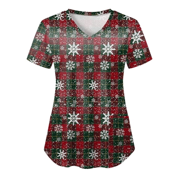 BloomJoy Scrubs for Women Christmas Womens Short Sleeve V Neck Snowman Printed Top Nursed Working T Shirts Blouse With Pockets Holiday T Shirt Weightlifting Long Sleeve Shirts