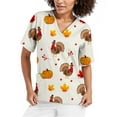 thumbnail image 1 of BloomJoy Scrubs for Women Ladies' Thanksgiving Printed Short Sleeved Protective Clothing V Tie Pocket T Shirt Top 1 Long Sleeve Spandex Shirt Football Women Stripes Women's, 1 of 5