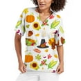 thumbnail image 1 of BloomJoy Scrubs for Women Ladies' Thanksgiving Printed Short Sleeved Protective Clothing V Tie Pocket T Shirt Top 1 Long Sleeve Spandex Shirt Football Women Stripes Women's, 1 of 5