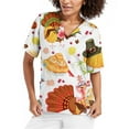thumbnail image 1 of BloomJoy Scrubs for Women Ladies' Thanksgiving Printed Short Sleeved Protective Clothing V Tie Pocket T Shirt Top 1 Long Sleeve Spandex Shirt Football Women Stripes Women's, 1 of 5