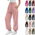 thumbnail image 1 of BloomJoy Sweatpants for Women Solid Color Elastic Waist Sports And Leisure Belt Pocket Threaded Ankle Pants, 1 of 10