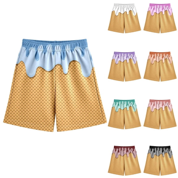 BloomJoy Toddler Ice Cream Shorts 2-14T Boy Girl Elastic Waist with Pockets Summer Cool Preppy Ice Cream Baseball Shorts 2-3 Years Blue Summer Shorts