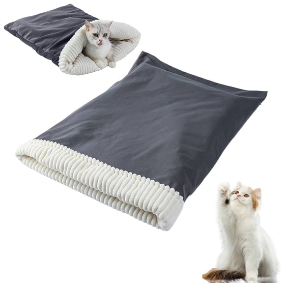 BloomLoom Cat Sleeping Bag,Self Warming Cat Bed,Cat Sleeping Bag for Indoor Cats,Soft Plush Large Cat Sack for Winter Cosy Cat Bed Cave,Cat Sleeping Bags,Sleeping Bag for Cats Grey One Size