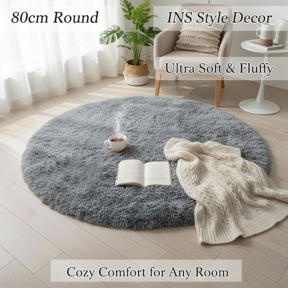 BloomLoom Round Area Rugs for Bedroom Living Room,Aesthetic Room Decor,Fluffy Fuzzy Bedroom Carpet,Plush Soft Shaggy Cream Living Room Rugs for Kids Home Decor