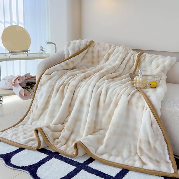 BloomLoom Ultra Soft Plush Fleece Blanket,Double-Sided Cozy Warm Cozy Bed Blanket for Winter,70" x 78",Beige