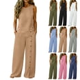 thumbnail image 1 of Bloomae 2 Piece Outfits for Women Summer Suits Matching Set Sleeveless Button Irregular Hem Tank Tops and Button Decor Wide Leg Pants with Pockets Loose Comfy Beach Vacation Clothes Pink XXXL, 1 of 8