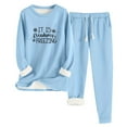 thumbnail image 1 of Bloomae 2PCS Outfits Womens Fleece Sherpa Lined Sweatsuits Funny "It is Freaking Freezing" Printed Long Sleeve Crewneck Sweatshits&Sweat Pants Winter Warm Loungewear Tracksuit Set Light Blue L, 1 of 2