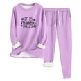 thumbnail image 1 of Bloomae 2PCS Outfits Womens Fleece Sherpa Lined Sweatsuits Funny Letters "It is Freaking Freezing" Printed Long Sleeve Crewneck Sweatshits & Sweat Pants Winter Warm Loungewear Tracksuit Set Purple L, 1 of 2