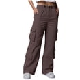 thumbnail image 1 of Bloomae Baggy Cargo Sweatpants for Women Loose Wide Leg Casual Drawstring Elastic Waist Outdoor Hiking Pants with Multi-Pockets Stretchy Full Length Trousers Brown XXL, 1 of 9