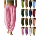 thumbnail image 1 of Bloomae Baggy Harem Pants for Women Boho Elastic High Waist Lounge Ankle Cuffed Tapered Leg Long Pants Loose Comfy Beach Vacation Lounge Trousers with Pockets, 1 of 6