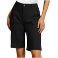 thumbnail image 1 of Bloomae Bermuda Shorts for Women Knee Length High Waisted Cotton Button Elastic Wasit Summer Dressy Casual Long Chino Shorts with Pockets Black XL, 1 of 5