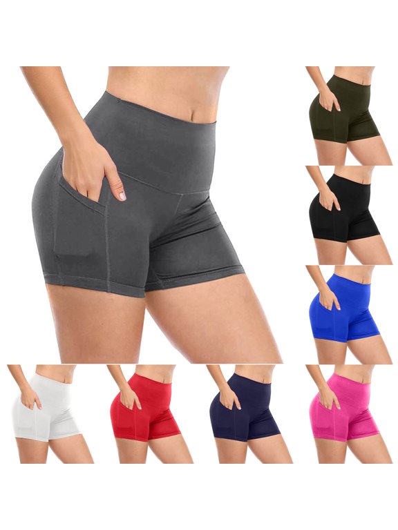 Biker Shorts for Women with Pockets - Booty High Waisted Spandex Tummy Control Volleyball Short for Workout Yoga Running White M