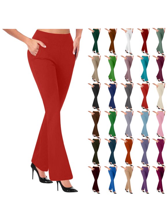 Business Work Pants for Women Casual Outfits High Waist 4 Way Stretch Yoga Pants Straight Leg Bootcut Workout Slacks with Pockets