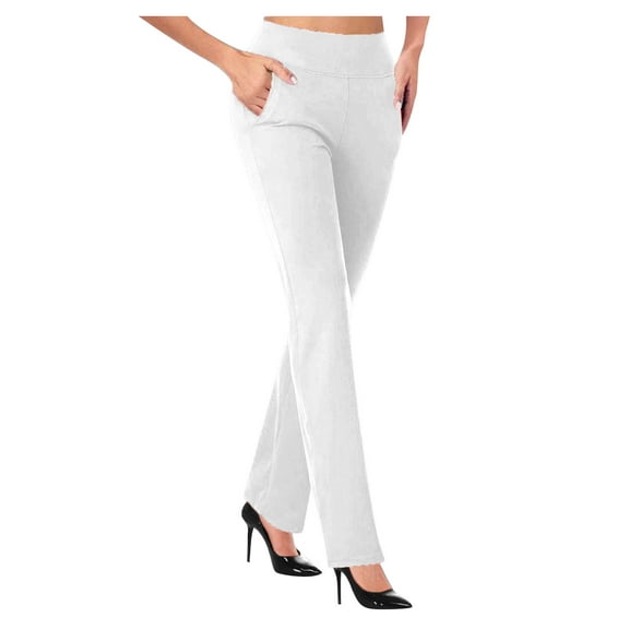 Bloomae Business Work Pants for Women Casual Outfits High Waist 4 Way Stretch Yoga Pants Petite/Regular/Tall Straight Leg Bootcut Workout Slacks with Pockets White M