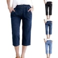 thumbnail image 1 of Bloomae Capri Jeans for Women Wide Leg High Waisted Loose Straight Leg Pull On Jeans Stretchy Denim Elastic Waist Pants with Pockets Light Blue L, 1 of 10