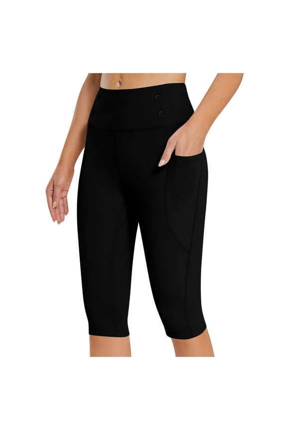 Capri Leggings for Women with Pockets Stretch High Waisted Yoga Capris Tummy Control Workout Cropped Work Pants Pull On Slacks with Pockets Black XXL