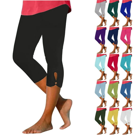 Bloomae Capri Leggings for Women Cropped High Waist Yoga Pants Summer Dressy Cutout Capris Comfy Stretchy Workout Compression Pants Green M