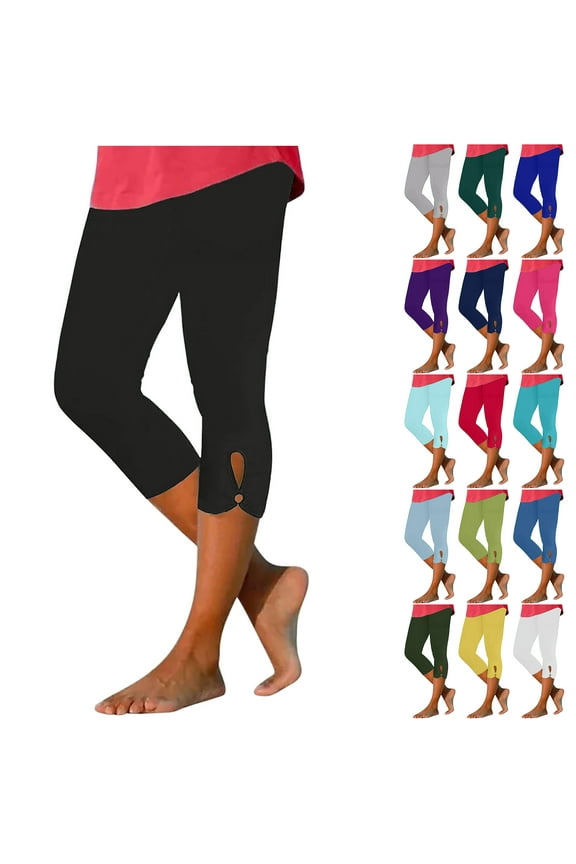 Capri Leggings for Women Cropped High Waist Yoga Pants Summer Dressy Cutout Capris Comfy Stretchy Workout Compression Pants White L