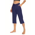 thumbnail image 1 of Bloomae Capri Pants for Women Casual 2025 Summer Cross Elastic High Waist Yoga Cropped Sweatpants Workout Wide Leg Plus Size Lounge Capris with Pockets Navy#01 L, 1 of 8