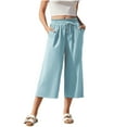 thumbnail image 1 of Bloomae Capri Pants for Women High Waisted Wide Leg Casual Lounge Pant Summer Capris Adjustable Drawstring Beach Vacation Short Pants with Pockets Light Blue XL, 1 of 9