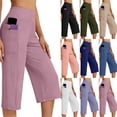 thumbnail image 1 of Bloomae Capri Pants for Women with Pockets Stretch High Waist Tummy Control Yoga Capris Loose Wide Straight Leg Cropped Pants for Casual Summer Navy XXL, 1 of 8
