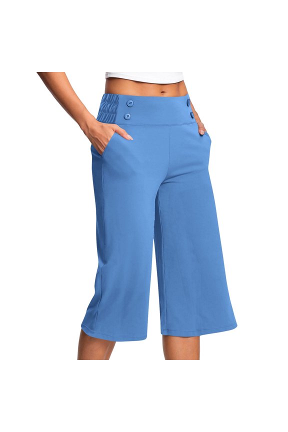 Capri Pants for Women Stretch High Waisted Crop Office Work Cropped Pants Summer Casual Capris Slacks Yoga Dress Pant Blue XXL