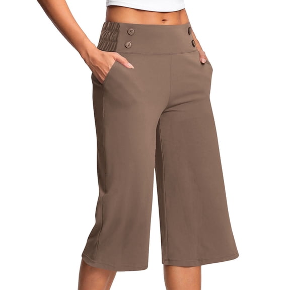 Bloomae Capri Pants for Women Stretch High Waisted Crop Office Work Cropped Pants Summer Casual Capris Slacks Yoga Dress Pant Brown L