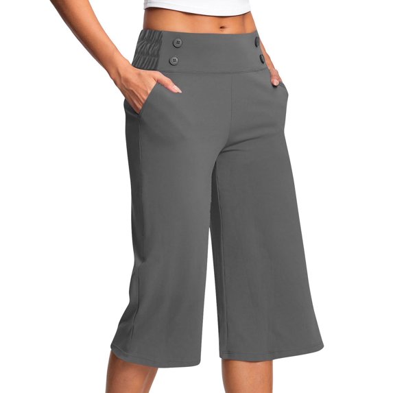 Bloomae Capri Pants for Women Stretch High Waisted Crop Office Work Cropped Pants Summer Casual Capris Slacks Yoga Dress Pant Dark Gray L