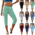 thumbnail image 1 of Bloomae Capris for Women with Pockets Elastic High Waisted Stretch Pull On Ankle Business Casual Travel Athletic Work Capri Pants Trendy Solid Color Yoga Cropped Pants, 1 of 9