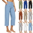 thumbnail image 1 of Bloomae Capris for Women with Pockets Lightweight Soft Cotton Linen Button Elastic High Waisted Dressy Casual Cropped Trousers Trendy Summer Capri Pants with Pockets, 1 of 8