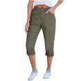 thumbnail image 1 of Bloomae Cargo Capri Pants for Women High Waisted Relaxed Fit Elastic Knit Waist Casual Work Capris Athletic Trousers Cropped Pants with Pockets Army Green M, 1 of 8