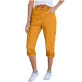 thumbnail image 1 of Bloomae Cargo Capri Pants for Women High Waisted Relaxed Fit Elastic Knit Waist Casual Work Capris Athletic Trousers Cropped Pants with Pockets Orange XXL, 1 of 7