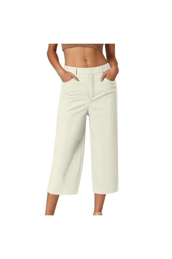 Cargo Capris for Women Casual Stretch Outdoor Hiking Pants Lightweight Low Rise Button Plus Size Work Business Capri Pants with Pockets Beige S