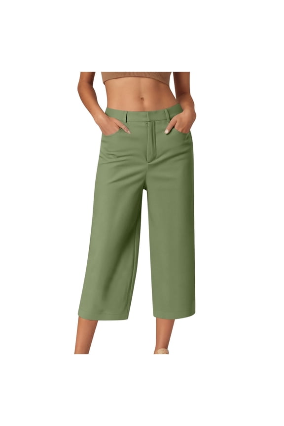 Cargo Capris for Women Casual Stretch Outdoor Hiking Pants Lightweight Low Rise Button Plus Size Work Business Capri Pants with Pockets Green S