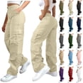 thumbnail image 1 of Bloomae Cargo Sweatpants for Women Loose Wide Leg Baggy Pants Stretchy Casual High Waisted Trousers Streetwear Fashion Trendy Travel Hiking Outfits with 4 Pockets, 1 of 8