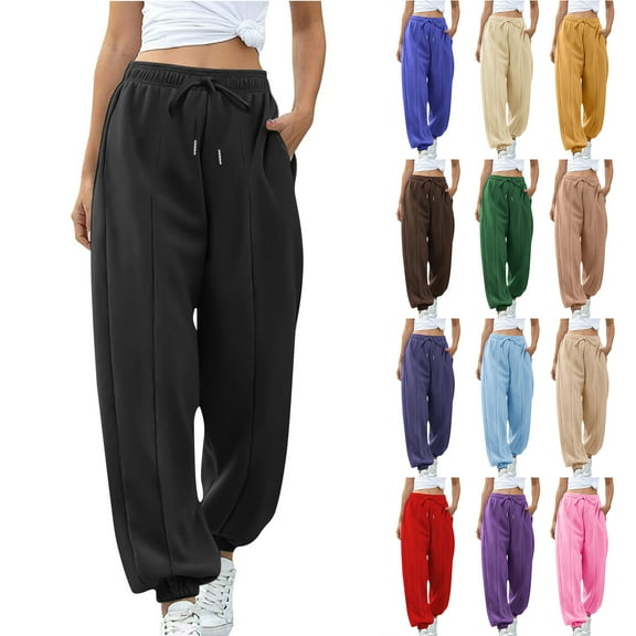 Bloomae Cinch Bottom Sweatpants Women Baggy Lounge Pants Workout Gym Active Casual Drawstring Elastic High Waisted Comfy Joggers for Teen Girls Fall Clothes 2025 Beige M