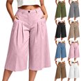 thumbnail image 1 of Bloomae Cotton Linen Capri Pants for Women Loose Fit Wide Leg Cropped Pants High Waisted Pleated Trousers Lightweight Casual Flowy Capris with Pockets, 1 of 8