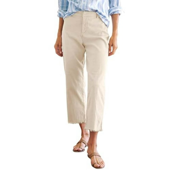 Bloomae Cotton Linen Cropped Pants Women Straight Leg Capris Summer Business Casual Work Pants Ankle Length Chino Trousers Khaki M
