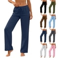 thumbnail image 1 of Bloomae Cotton Linen Pants for Women Loose Fit Casual Straight Leg Drawstring Elastic Waist Lounge Pants Lightweight Comfy Trousers with Pockets Gray L, 1 of 6