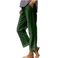 thumbnail image 1 of Bloomae Cotton Linen Pants Women Summer Elastic High Waist Comfy Lounge Pants Plus Size Straight Leg Slack Casual Trouser with Pocket Army Green#03 XXXL, 1 of 7
