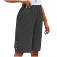 thumbnail image 1 of Bloomae Cotton Linen Shorts for Women Loose Fit Knee Length Bermuda Shorts Lightweight Casual Button Decor Wide Leg Elastic Waist Workout Shorts with Pockets Dark Gray L, 1 of 6