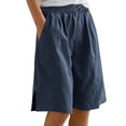 thumbnail image 1 of Bloomae Cotton Linen Shorts for Women Loose Fit Knee Length Bermuda Shorts Lightweight Casual Wide Leg Elastic Waist Workout Shorts with Pockets Navy XXL, 1 of 8