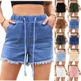 thumbnail image 1 of Bloomae Denim Shorts for Women Casual Drawstring Stretchy Elastic High Waist Comfy Short Jeans Lightweight Frayed Hem Summer Hot Pants with Pockets Pink S, 1 of 6