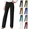 thumbnail image 1 of Bloomae Dress Pants Women Work Business Pants Tummy Control Office Straight Leg Trousers High Waisted Ladies Slacks with Pockets Black L, 1 of 6